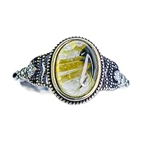 Natural Gold Titanium Rutilated Quartz Crystal Sterling Silver Ring Adjustable (Random Style)
