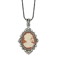 925 Sterling Silver Crystal Cameo Pendant Necklace With Chain Spring Ring Jewelry Gifts for Women - 41 Centimeters