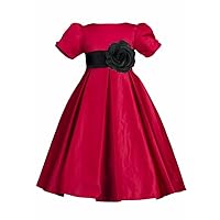 Pink Promise Girl's Apple Red Holiday Wedding Pleated Satin Short- Sleeve Flower Girl Dress