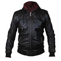 Hooded Forces Bomber Genuine Leather Black Military Jacket