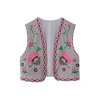 Woman Slim Floral Embroidery for Women V Neck Sleeveless Outwear Female Casual Short Top