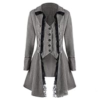 Andongnywell Women Gothic Tailcoat Steampunk Victorian Punk Lace Tuxedo Costume Double Breasted Coat Jacket Trench Suit