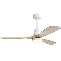 Sofucor 52 Inch Ceiling Fan with Lights Modern Wood Ceiling Fan Remote Control Dimmable LED Light 3 Blades Reversible DC Motor for Farmhouse Bedroom Living Room Patio with Cover(Burlywood)