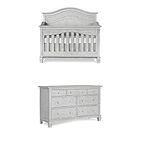 Evolur Cheyenne 5 in 1 Full Panel Convertible Crib, Antique Grey Mist with Double-Dresser