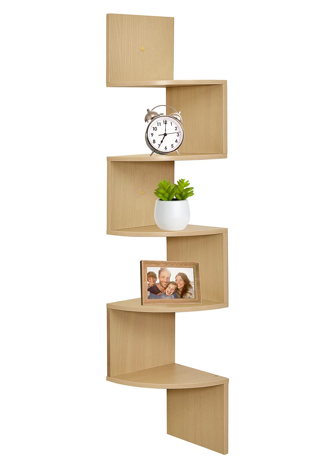 Corner Shelf, Greenco 5 Tier Floating Shelves for Wall, Easy-to-Assemble Wall Mount Corner Shelves for Bedrooms and Living Rooms, Natural Finish