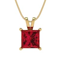 2.55ct Princess Cut Designer Simulated Red Ruby Gem Solitaire Pendant Necklace With 16