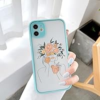 Line Art Sketch Flower Girl Protection Phone Case for iPhone 12 11 13 14 Pro MAX X XS XR SE 2 6s 7 8 Plus Hard Translucent Cover,Mint Girl 8,for iPhone 14 Pro