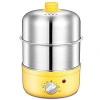 egg boiler Egg Boilers Double Stainless Steel Electric Egg Cooker Kitchen Cooking Appliances Steamer 30 Mins Knob Timing (Color : Yellow, Size : A) (Color : A|Yellow)