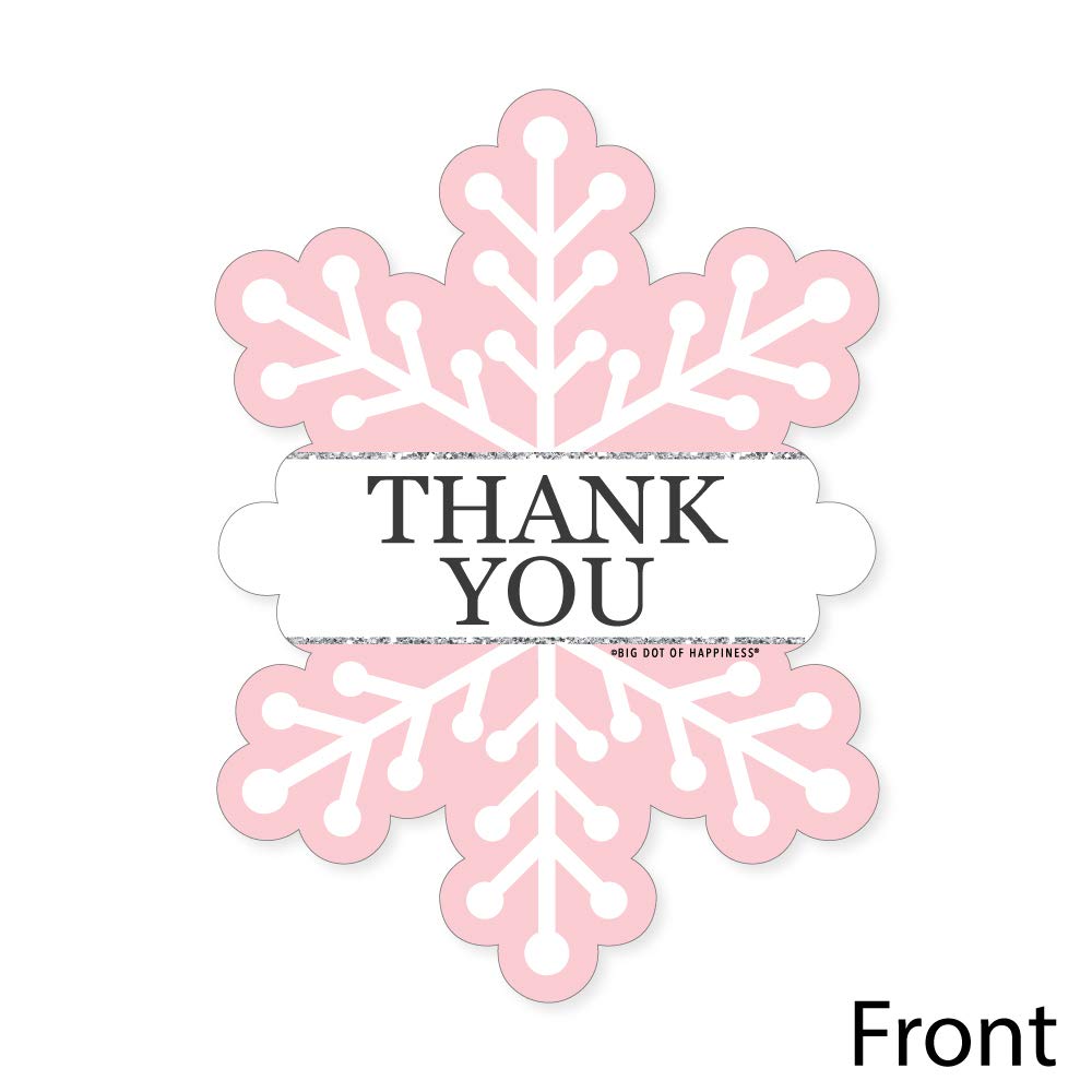 Big Dot of Happiness Pink Winter Wonderland - Shaped Thank You Cards - Holiday Snowflake Birthday Party and Baby Shower Thank You Note Cards with Envelopes - Set of 12