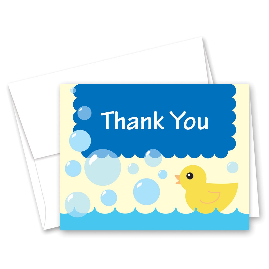 50 Cnt Yellow Duck Blue Bubbles Baby Shower Thank You Cards