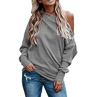Dokotoo Women's Off The Shoulder Batwing Long Sleeve Sweatshirt Casual Loose Pullover Tops