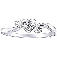 Round Cut Cubic Zirconia Cute Heart Design Promise Wedding Ring for Women's & Girl's 14K Gold Plated 925 Sterling Silver