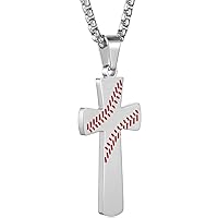 YOUFENG Cross Necklace for Boys Baseball Pendant I CAN DO ALL THINGS STRENGTH Bible Verse Stainless Steel Necklace