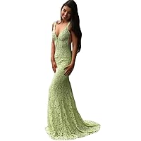 Women's Sexy Spaghetti Strap Lace Mermaid Prom Dress Backless Formai Evening Gown Dresses