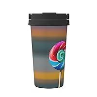 Lollipop Pattern Print Reusable Coffee Cup - Vacuum Insulated Coffee Travel Mug For Hot & Cold Drinks