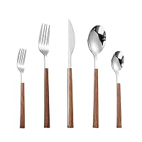 50 Piece Silverware Set for 10 with Faux Wooden Handle,Stainless Steel Flatware Set,Mirror Polished Cutlery Utensil Set,Home Kitchen Eating Tableware Set for Restaurant Hotel Fork Knife Spoon