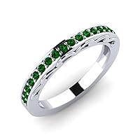 Sterling Silver 925 Emerald Round 2.00mm Half Eternity Band Ring With Rhodium Plated | Beautiful Vintage Design Ring For Woman's And Girls