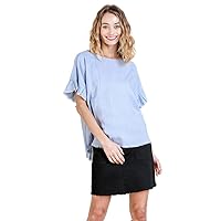 Umgee Women's Ruffle Sleeve Frayed Hem Top