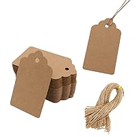 200pcs Kraft Paper Gift Tags with Free 200 Root Natural Jute Twine, Blank Gift Bags Tags Price Tags（Brown Water Ripple）