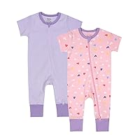 Teach Leanbh Baby Boys Girls 2 Pack 2 Way Zipper Footless Pajamas Cotton Short Sleeve Printing Romper Sleep and Play