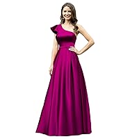 Women's One Shoulder Formal Evening Gowns Long Satin Prom Dresses