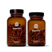 Moon Juice 1 SuperYou & 1 SuperHair | SuperYou Natural Adaptogen Supplement for Calm & SuperHair Multivitamin Supplement for Healthier, Thicker Hair | Improve Overall Hair Health