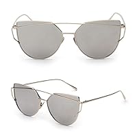 Women Fashion Twin-Beams Classic Metal Frame Mirror Sunglasses
