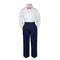 3pc Baby Toddler Boy Kid Party Wedding Suit Navy Pants Shirt Bow Tie Set Sm-4T