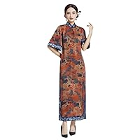 Cheongsam Silk Scented Cloud Yarn Traditional Red-Crowned Crane Printed Elegant Everyday Improved Qipao 3441 S Size