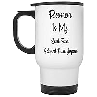 Gift Design Japanese Ramen Noodle Lover Gift - Anime Style Design - Gift Idea for College Students - Large 14 Oz White Stainless Steel Travel Mug