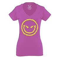 Funny Cool Graphic Evil Smile Workout trainig Gym Fitness for Women V Neck Fitted T Shirt