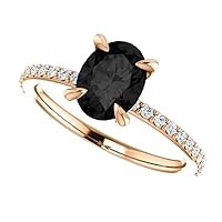 Love Band 2.50 CT Oval Black Diamond Engagement Ring 14k Rose Gold, Dainty Oval Black Diamond Pave Ring, Edwardian Oval Black Diamond Ring, Black Onyx Ring, Lovely Rings For Her