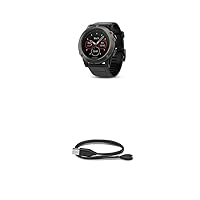 Garmin Fenix 5X Sapphire - Slate Gray with Black Band and 010-12491-01 Charging/Data Cable (Fenix 5S, 5, 5X)