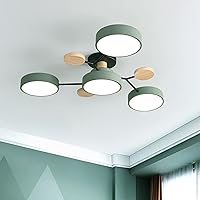 LED Ceiling Light Fixture,26 Inch 4-Lights Modern Ceiling Lights Flush Mount Wooden 32W Dimmable Chandelier for Living Room Bedroom Kitchen,3000K/4000K/6000K Temperatures Selectable Green