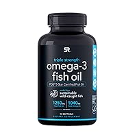 Sports Research Triple Strength Omega 3 Fish Oil - Burpless Fish Oil Supplement w/ EPA & DHA Fatty Acids from Wild Alaskan Pollock - Heart, Brain & Immune Support for Men & Women - 1250 mg, 90 ct