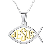 Jesus Ichthus Necklace, Stainless Steel/Gold Plated Jewelry Customize Available, Jesus Pieces Christian Fish Pendant Necklace (Send Gift Box)