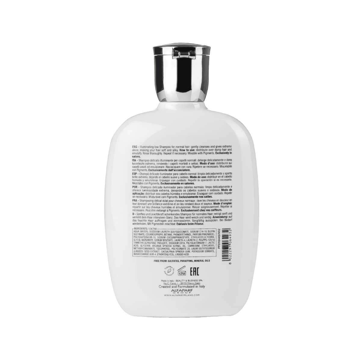 Alfaparf Milano Semi Di Lino Diamond Shine Illuminating Low Shampoo - Sulfate Free - For Normal Hair - Paraben and Paraffin Free - Safe on Color Treated Hair - Professional Salon Quality