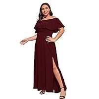 Tymidy Womens Plus Size Off The Shoulder Ruffle Party Dresses Side Split Beach Maxi Dress