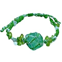 Handcraft Green/Purple/Blue/Pink Flower Design braided Bracelet with 1 Stone, Quartz Raw Stone Bracelet
