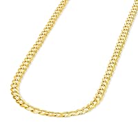 Solid 14K Yellow Gold 2.5mm Concave Cuban Link Curb Chain Necklace