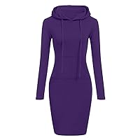 Maxi Dresses for Women 2024 Wedding Guest Plus Size, Casual O Neck Long Dress Hooded Long Solid Sweatershirt P