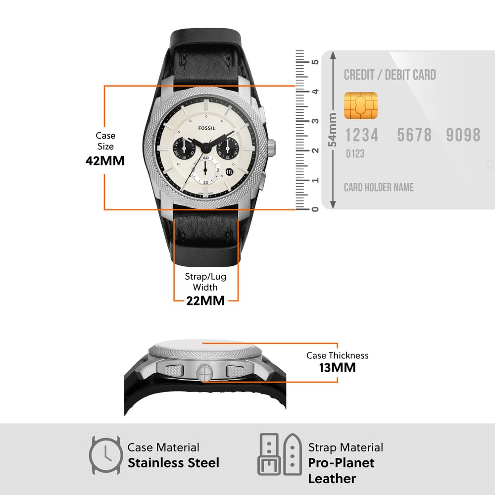 Fossil Men's Machine Quartz Stainless Steel and Leather Chronograph Watch, Color: Silver, Black (Model: FS5921)