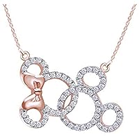 Round Cut Cubic Zirconia Mickey and Minnie Mouse Interlocking Pendant Necklace 14K Rose Gold Plated 925 Sterling Sliver Christmas Holiday Christmas Holiday for her