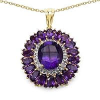 14K Yellow Gold Plated 8.55 Carat Genuine Amethyst & White Topaz .925 Sterling Silver Pendant