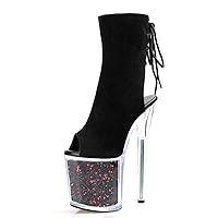 20cm Ankle Boots Peep Toe Exotic Catwalk Sexy Fetish Shoes 6Inches Big Size Strip Pole Dance Nightclub High Heels Cross Dress 8 inch boots