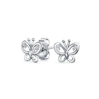 Small Delicate CZ Accent Marquise Baguette AAA Cubic Zirconia 3D Garden Fluttering Butterfly Stud Earrings or Dangle Lever back For Women Teen .925 Sterling Silver