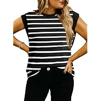 Dokotoo Womens Tops Dressy Casual Shirts Crewneck Cap Sleeve Tank Tops Basic Summer T Shirt