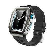 Luxury Modification Kit for Apple Watch Case 45mm 44mm Rubber Strap Aluminum Alloy Case for iWatch Series 8 7 6 SE 5 4 Accessories (Color : BlackBlue-Black, Size : 45MM)