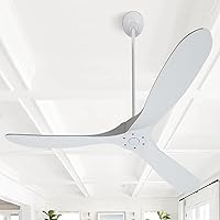 60 inch Ceiling Fans without Lights, Ceiling Fan no Light with 3 Blades, Solid Wood Ceiling Fan with Remote Control and DC Motor, Indoor Outdoor Ceiling Fans for Patios-White