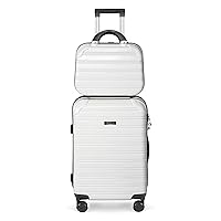 Luggage Set 2PCS Suitcase PC+ABS Carry On Luggage with Spinner Wheels, White 2-Piece Set(14/20) (968)